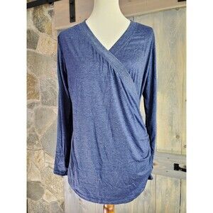 Liu & Qu Maternity Long Sleeve Breastfeeding Navy Shirt Size Small Surplice Top